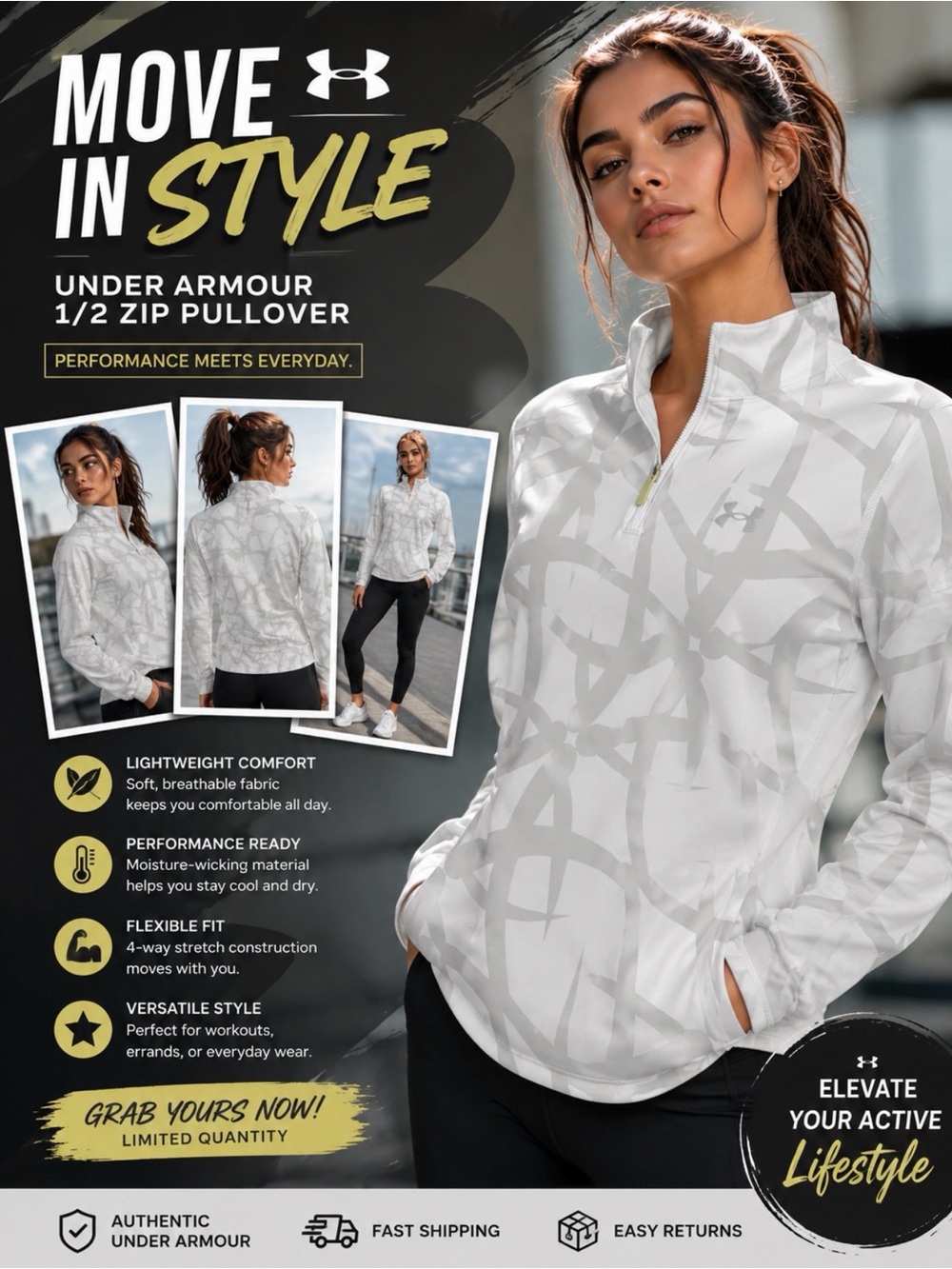 Under Armour Women’s White & Light Gray 1/2 Zip Pullover